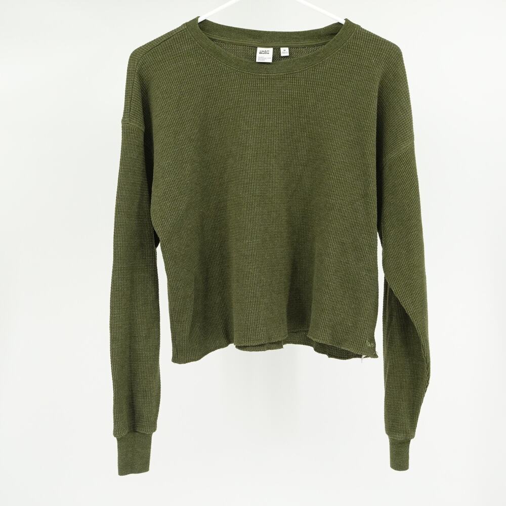 TNA‎ Aritizia Shirt SZ M Waffle Knit Thermal Cropped Athleisure Leisurewear